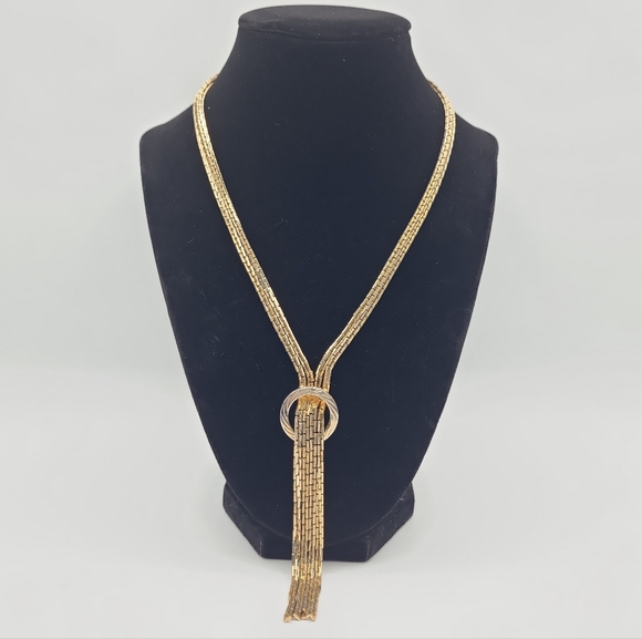 Vintage Jewelry - Vintage Gold Tone Tassel Necklace – Multi-Strand Chain Drop Statement